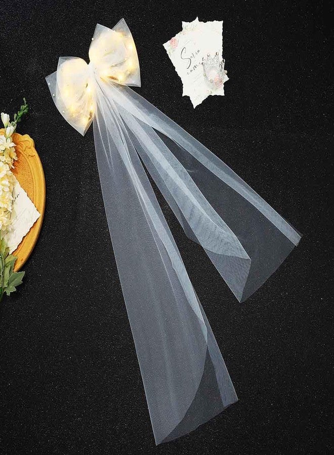 JONKY Bride Wedding Bow Veil Light Up Bridal Veils Bachelorette Party Hair Clip for Women - Image 2