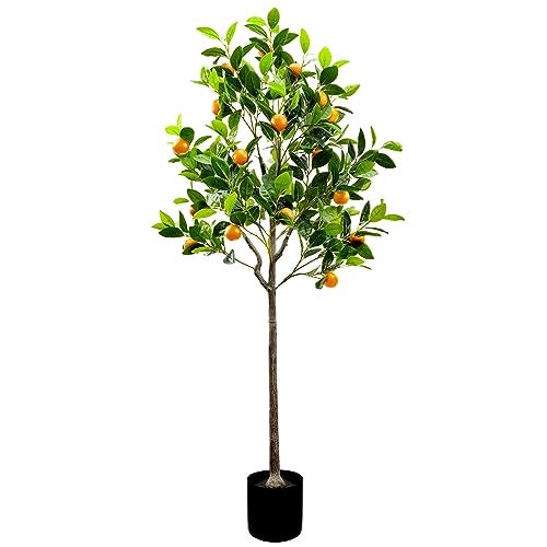 Gresorth 5Feet Fake Orange Tree Artificial Green Plant Fruits Decoration with Plastic Pot Realistic Leaves for Home House Table Office Garden Indoor Outdoor