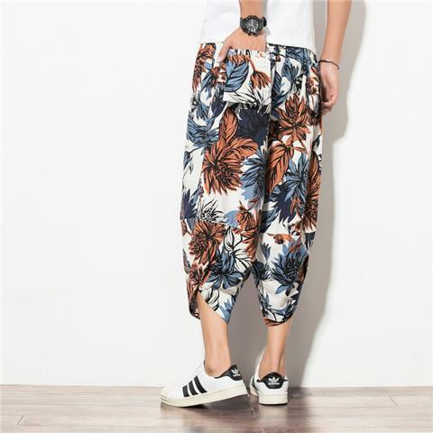 Chinese Style Mens Casual Cotton Linen Capris Blue k29-9  - Image 1