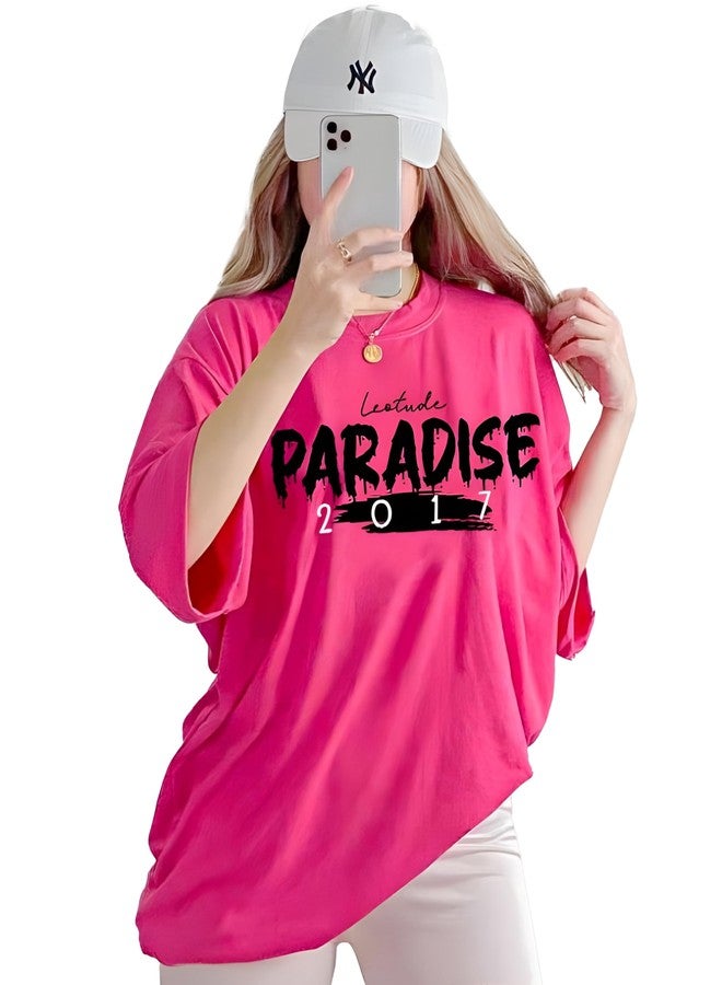 ليوتود تيشيرتات نسائية من LEOTUDE ذات رقبة دائرية كبيرة الحجم (FS49_Pink_PRDS_P_Pink_3XL) - Image 1