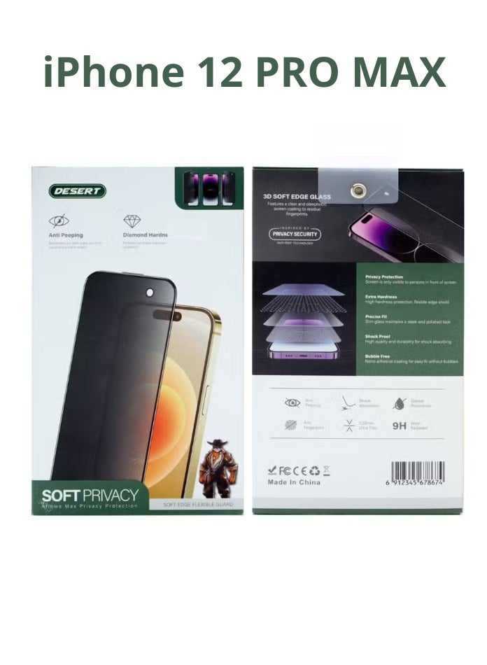 Desert Diamond Hardness Soft Privacy Screen Protector for iPhone 12 PRO MAX, Anti-Spying - Image 5