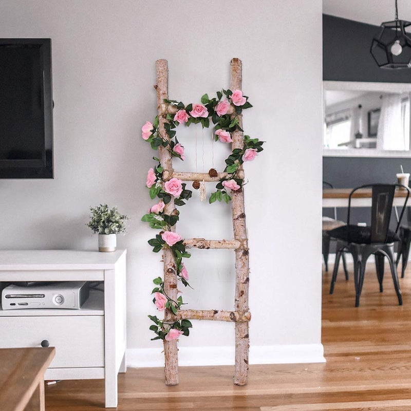 ZWYOQI 16 FT Fake Rose Vine Garland Artificial Flowers Plants Hanging Rose Ivy Home Hotel Office Wedding Party Garden D?cor (Pink/2PCS) - Image 3