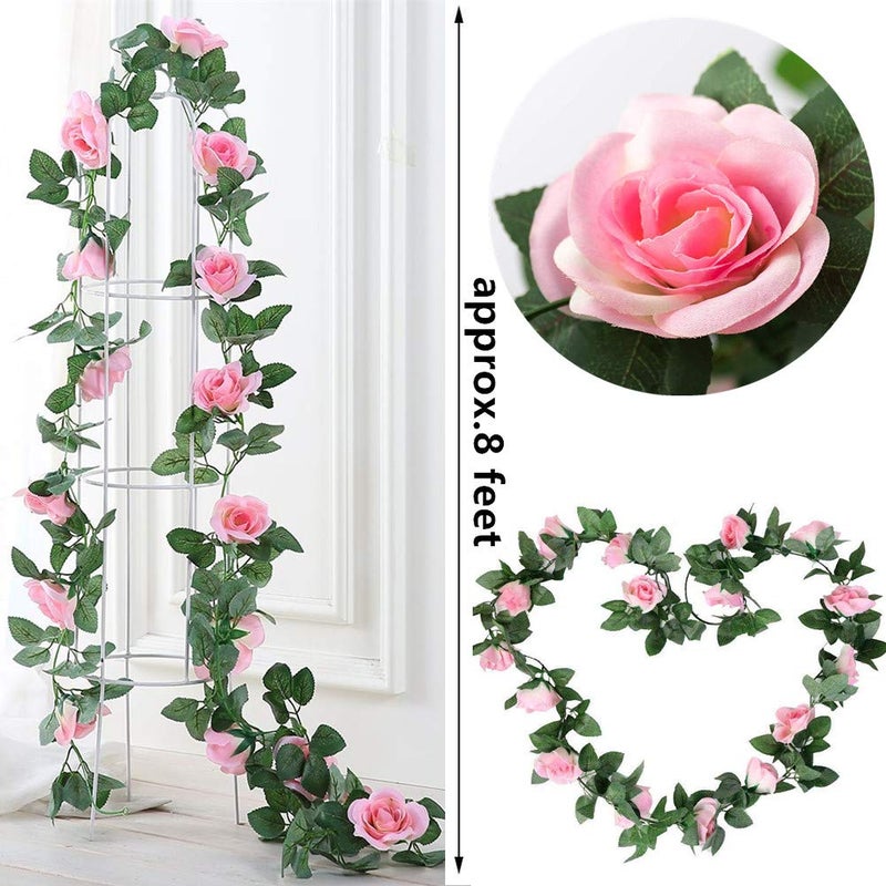 ZWYOQI 16 FT Fake Rose Vine Garland Artificial Flowers Plants Hanging Rose Ivy Home Hotel Office Wedding Party Garden D?cor (Pink/2PCS) - Image 2