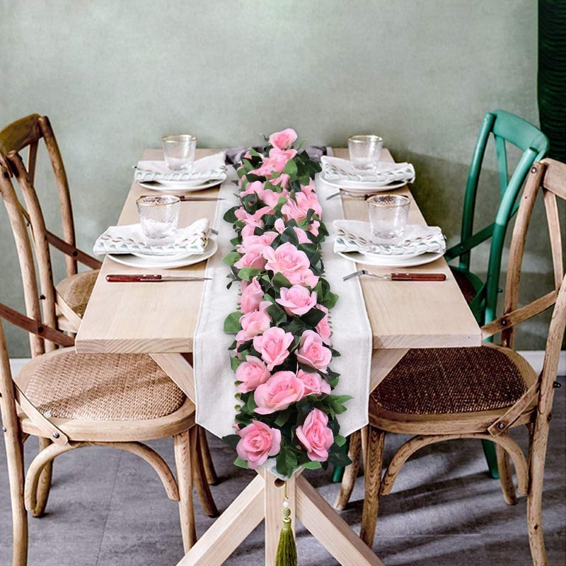 ZWYOQI 16 FT Fake Rose Vine Garland Artificial Flowers Plants Hanging Rose Ivy Home Hotel Office Wedding Party Garden D?cor (Pink/2PCS) - Image 5