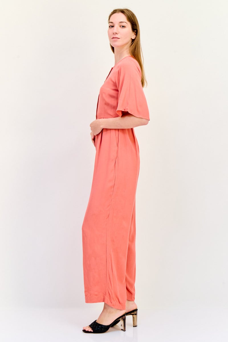 ONLY Women Round Neck Short Sleeve Plain Jumpsuit, Blush Pink - Image 3