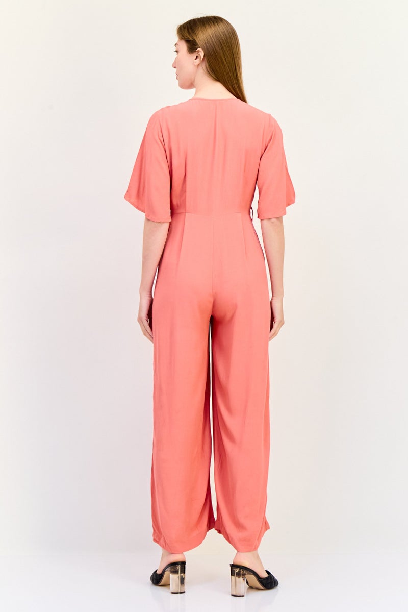 ONLY Women Round Neck Short Sleeve Plain Jumpsuit, Blush Pink - Image 2
