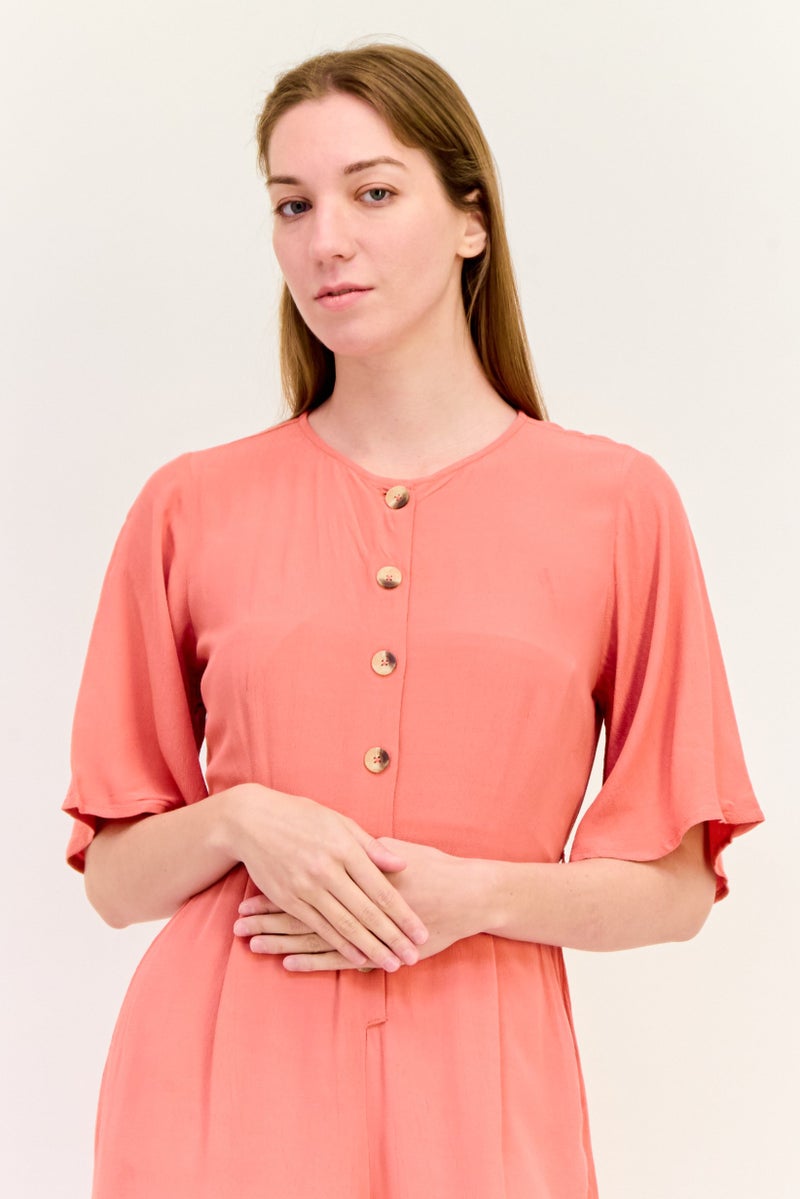 ONLY Women Round Neck Short Sleeve Plain Jumpsuit, Blush Pink - Image 4