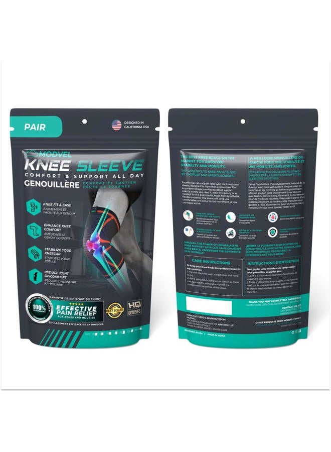 Modvel 2 Pack Knee Brace for Women & Men - Workout Knees Compression Sleeve for Knee Pain Relief Joint Support for ACL, Arthritis, Meniscus Tear Knees Brace for Sports, Rodilleras para Gym Fitness - Image 5
