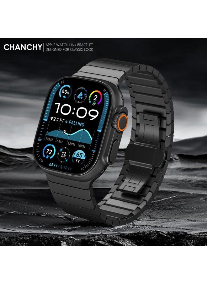 CHANCHY - Stainless Steel Band for Apple Watch Ultra/Ultra 2 Link Bracelet 49mm 46mm 44mm 45mm, Metal Strap with Folding Clasp for Apple Watch Series 10 9 8 7 6 5 4 3 2 1 SE (Black, 49mm 46mm 45mm 44mm) - Image 1
