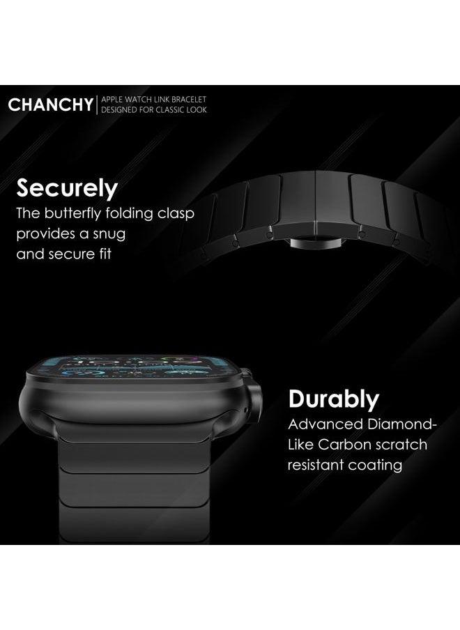 CHANCHY - Stainless Steel Band for Apple Watch Ultra/Ultra 2 Link Bracelet 49mm 46mm 44mm 45mm, Metal Strap with Folding Clasp for Apple Watch Series 10 9 8 7 6 5 4 3 2 1 SE (Black, 49mm 46mm 45mm 44mm) - Image 1