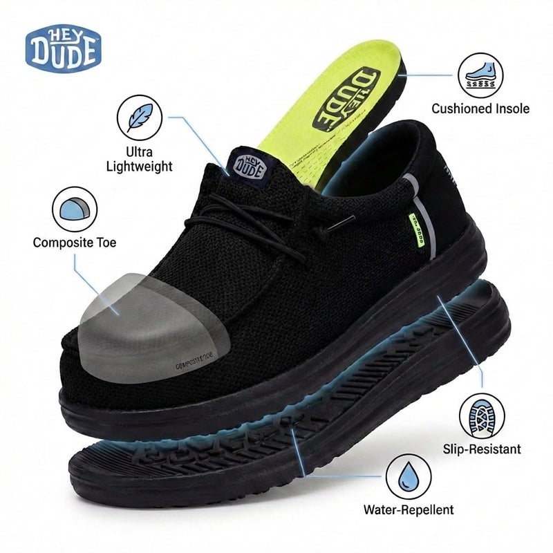 HEYDUDE Wally Work Comp Toe Wide - Black/Black - Image 3