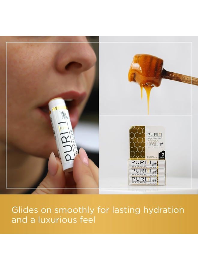 Puriti Manuka Honey Lip Balm – 3pack Soothing & Moisturizing, Enriched with Almond, Jojoba, Macadamia Oils, Cocoa Butter, Hydrating for Dry & Chapped Lips, 100% Genuine New Zealand Manuka Honey - Image 5