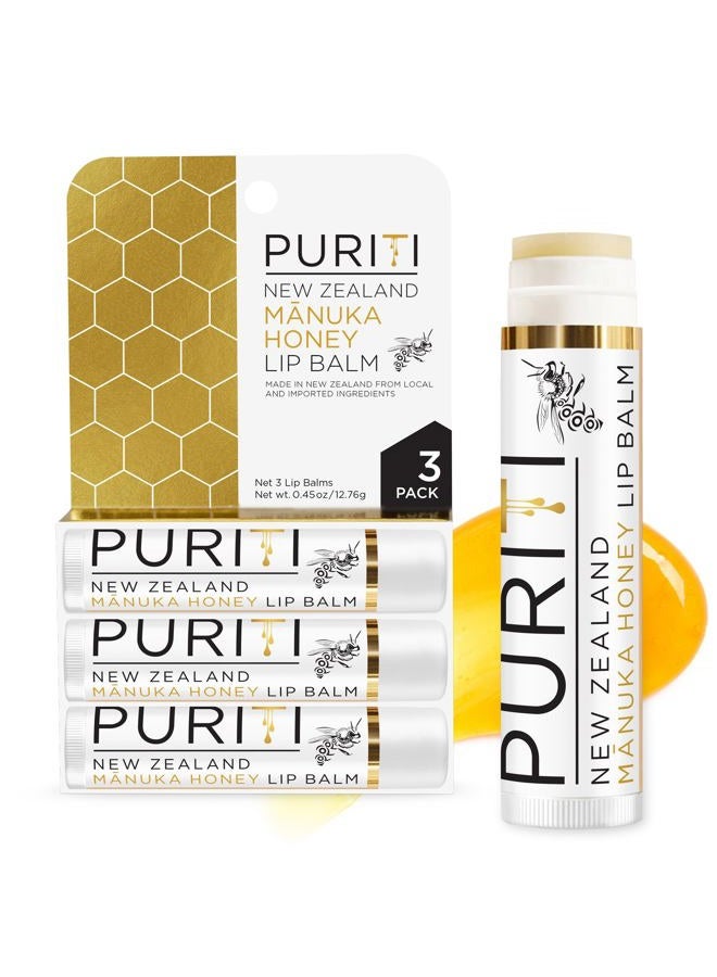 Puriti Manuka Honey Lip Balm – 3pack Soothing & Moisturizing, Enriched with Almond, Jojoba, Macadamia Oils, Cocoa Butter, Hydrating for Dry & Chapped Lips, 100% Genuine New Zealand Manuka Honey - Image 1