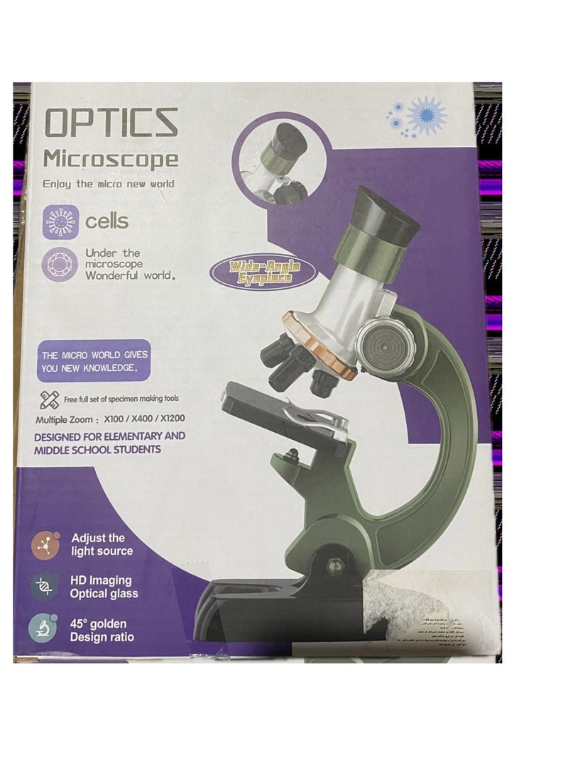 Monocular Biological Microscope for Kids Beginners with Adjustable Focus 100x1200x ABS Plastic Battery Operated (Batteries Not Included) 11.5x7.5x23cm - Image 1