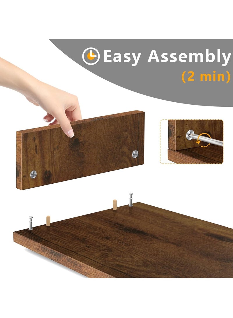 FlashHawk Dual Monitor Stand Riser with 3 Shelves, Adjustable Length & Angle, Extra Long Multifunctional Desk Organizer for 2 Monitors up to 24", Laptop, PC, PS5, Ergonomic Office Desktop Storage Stand - Dark Wood  - Image 4