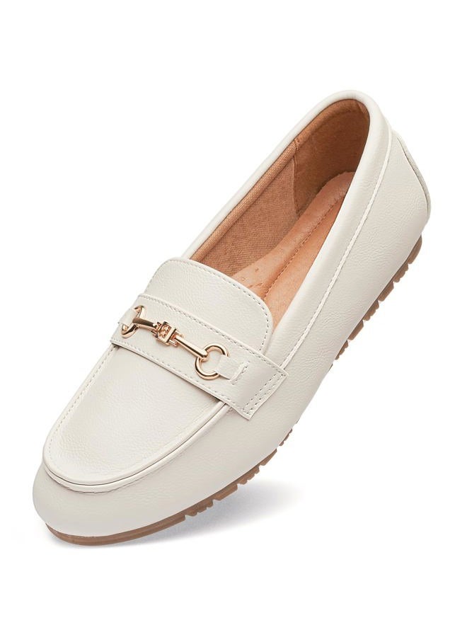 BGSTGUDS Women's Wide Loafers Shoes Cute Dressy Shoes Ladies Comfort Slip Ons Work Shoes, Cream Napa Leather, 11 Wide - Image 1