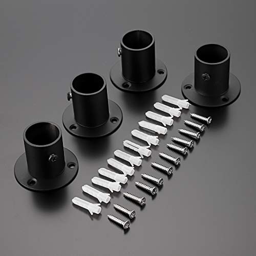 OwnMy 4 Packs Stainless Steel Pole Sockets Flange Rod Holder, Wall Mount Pipe Bracket with Screws for Closet Wardrobe Shower Curtain Rod (Fit 25mm / 1'') (Black) - Image 5