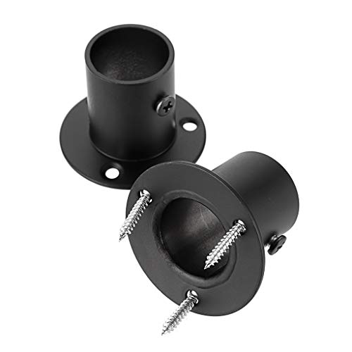 OwnMy 4 Packs Stainless Steel Pole Sockets Flange Rod Holder, Wall Mount Pipe Bracket with Screws for Closet Wardrobe Shower Curtain Rod (Fit 25mm / 1'') (Black) - Image 3