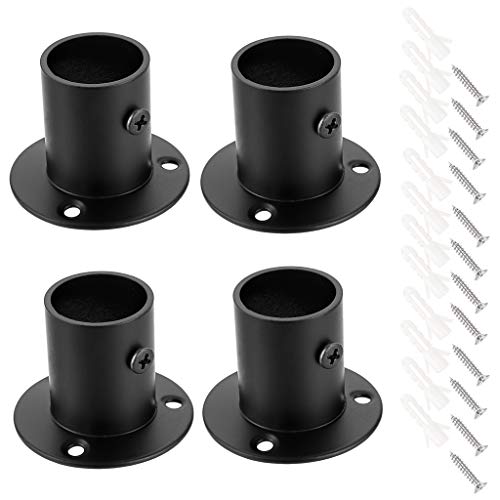 OwnMy 4 Packs Stainless Steel Pole Sockets Flange Rod Holder, Wall Mount Pipe Bracket with Screws for Closet Wardrobe Shower Curtain Rod (Fit 25mm / 1'') (Black) - Image 1