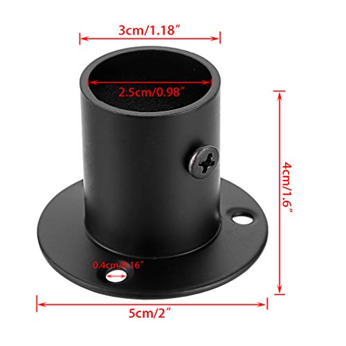 OwnMy 4 Packs Stainless Steel Pole Sockets Flange Rod Holder, Wall Mount Pipe Bracket with Screws for Closet Wardrobe Shower Curtain Rod (Fit 25mm / 1'') (Black) - Image 2