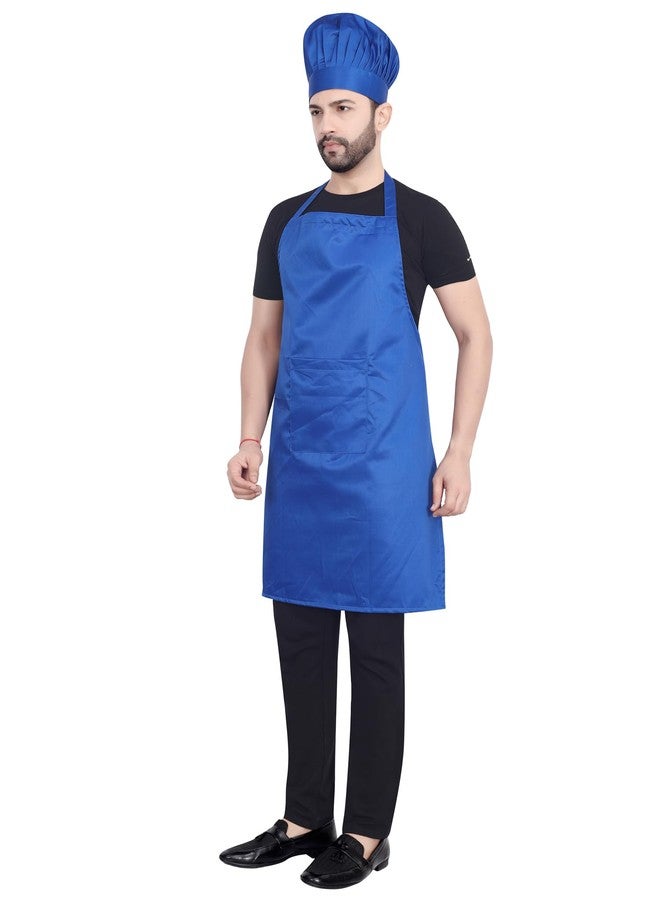 abc garments Poly-Cotton Solid Plain Free Size Chef's Cooking Kitchen Apron with Chef's Cap- 23x30 inch (57x77cm) (Blue) - Image 2