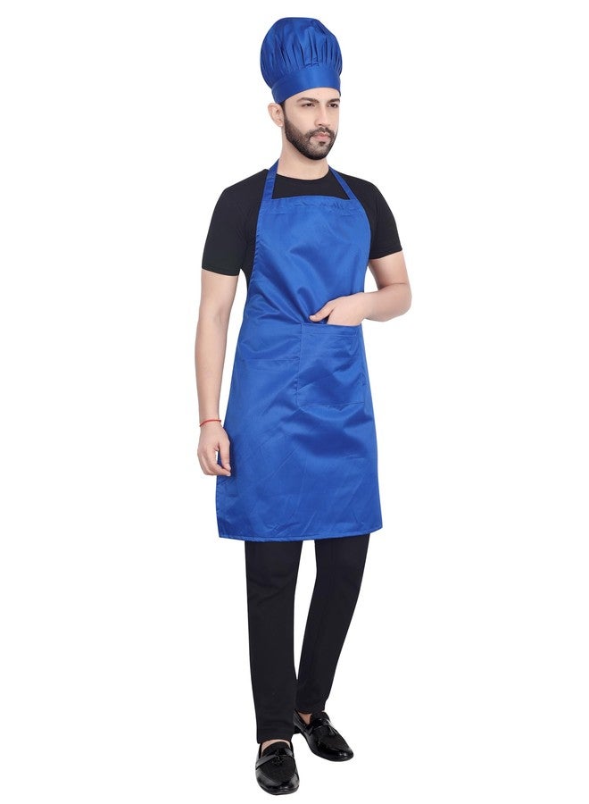 abc garments Poly-Cotton Solid Plain Free Size Chef's Cooking Kitchen Apron with Chef's Cap- 23x30 inch (57x77cm) (Blue) - Image 3