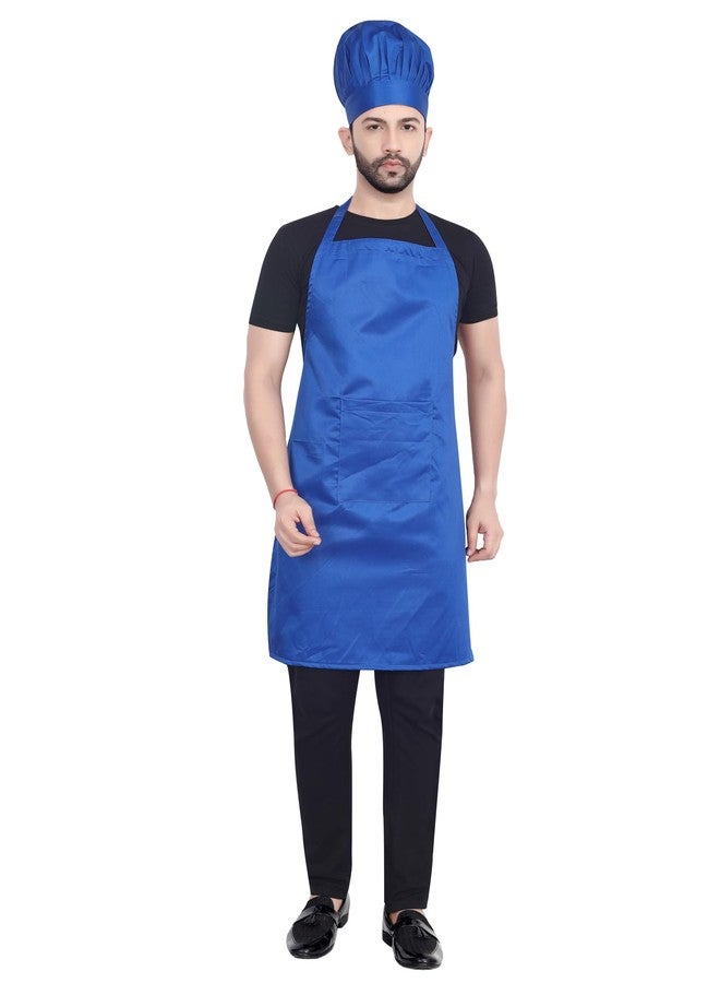 abc garments Poly-Cotton Solid Plain Free Size Chef's Cooking Kitchen Apron with Chef's Cap- 23x30 inch (57x77cm) (Blue) - Image 1