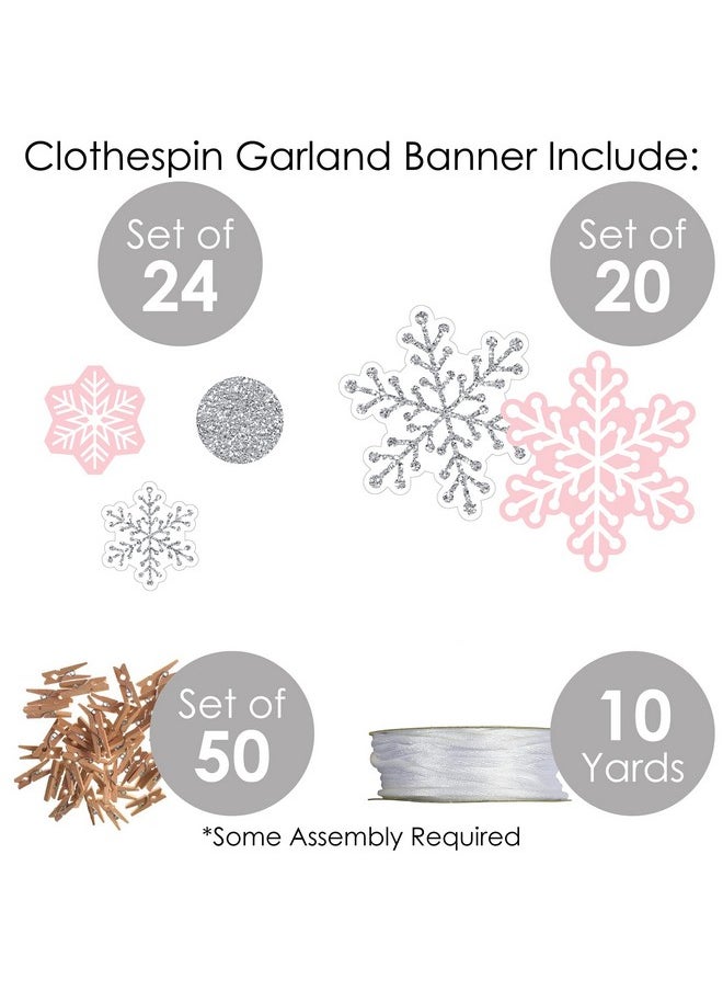 Big Dot of Happiness Big Dot of Happiness Pink Winter Wonderland - Holiday Snowflake Birthday Party and Baby Shower DIY Decorations - Clothespin Garland Banner - 44 Pieces  - Image 5