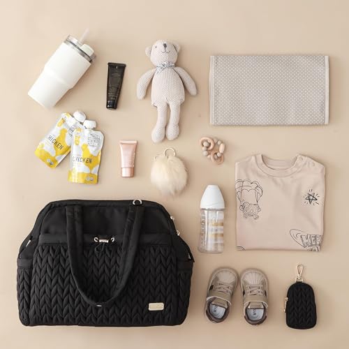 LUKJOJO Asha Diaper Bag Tote For Daily Use, Travel Shoulder Diaper Bag With Long Strap (Black, Large) - Image 3