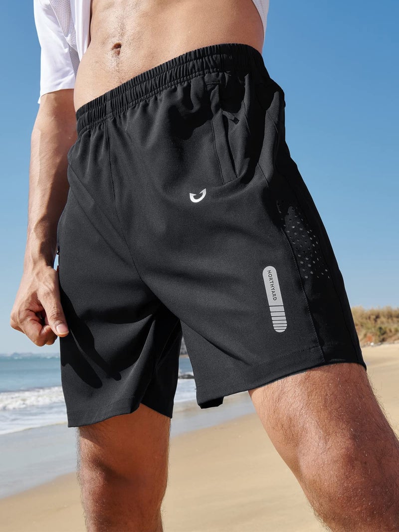 NORTHYARD Men's Athletic Running Shorts Quick Dry Workout Shorts 7"/ 5"/ 9" Lightweight Sports Gym Basketball Shorts Hiking Exercise Black L - Image 2