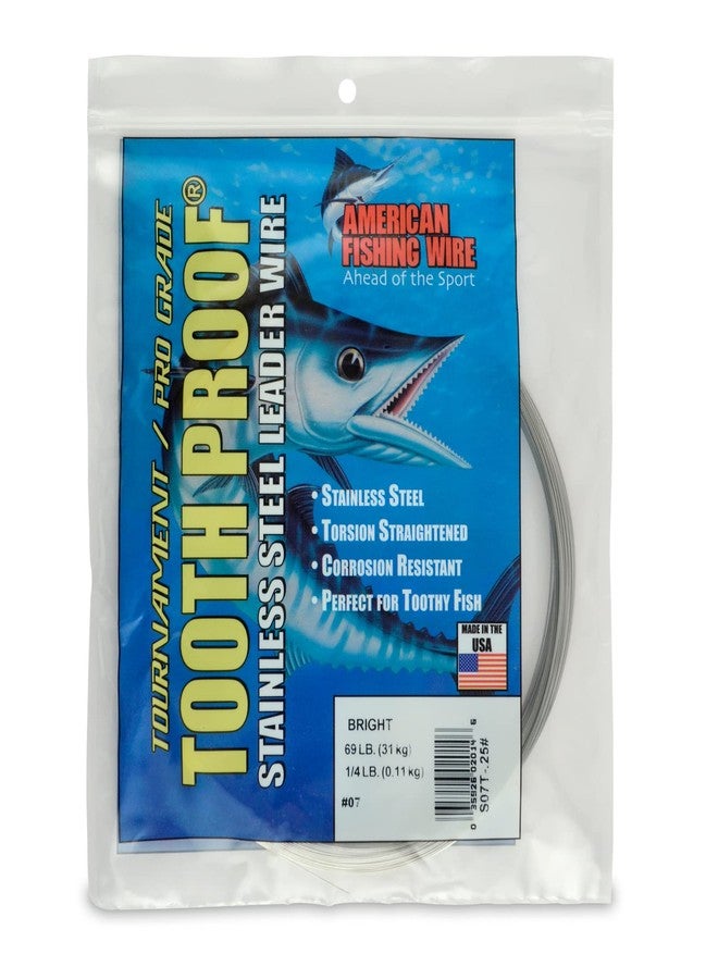 American Fishing Wire Tooth Proof Stainless Steel Single Strand Leader Wire, Size 7, Bright Color, 69 Pound Test, 1/4 Pound Coil - Image 1