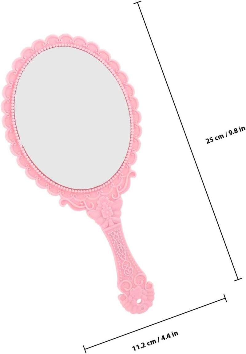 FAVOMOTO 2pcs Portable Handheld Makeup Mirrors with Embossed Flower Handle, Vintage Compact Face Cosmetic Mirrors for Ladies, Pink and Rose Gold, Travel and Daily Use - Image 2
