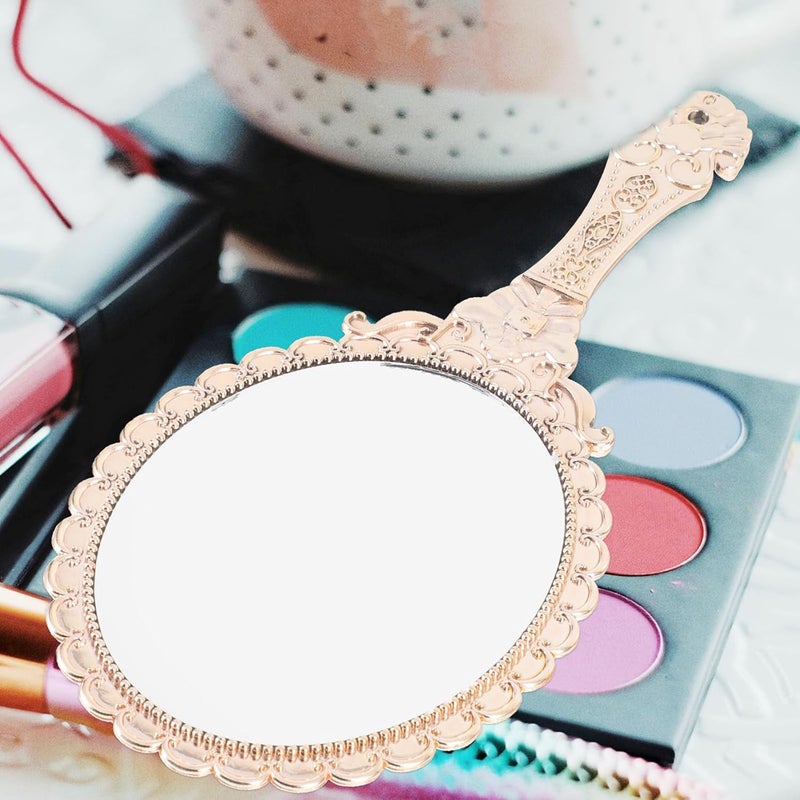 FAVOMOTO 2pcs Portable Handheld Makeup Mirrors with Embossed Flower Handle, Vintage Compact Face Cosmetic Mirrors for Ladies, Pink and Rose Gold, Travel and Daily Use - Image 5