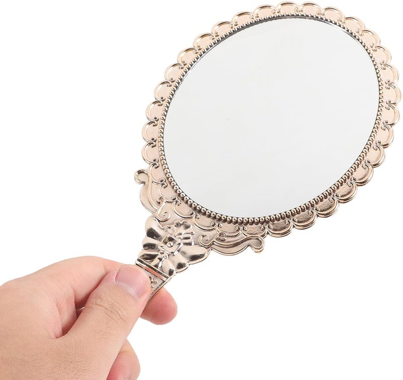 FAVOMOTO 2pcs Portable Handheld Makeup Mirrors with Embossed Flower Handle, Vintage Compact Face Cosmetic Mirrors for Ladies, Pink and Rose Gold, Travel and Daily Use - Image 4
