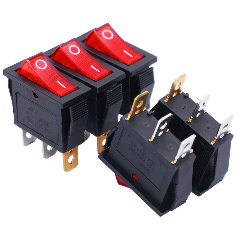 Twidec /5Pcs Rocker Switch 3 Pins 2 Position ON/Off AC 20A/125V 15A/250V SPST Red LED Light Illuminated Boat Rocker Switch Toggle KCD3-101N-R - Image 1