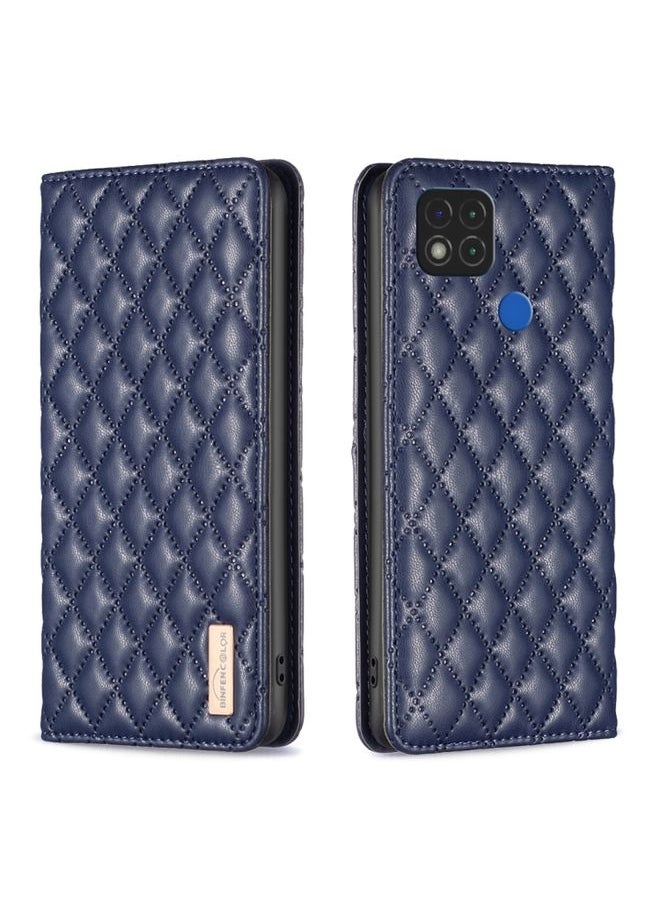 HuHa Case Cover For Xiaomi Redmi 9C / 10A / Poco C31 Diamond Lattice Magnetic Leather Flip Phone Case Blue 