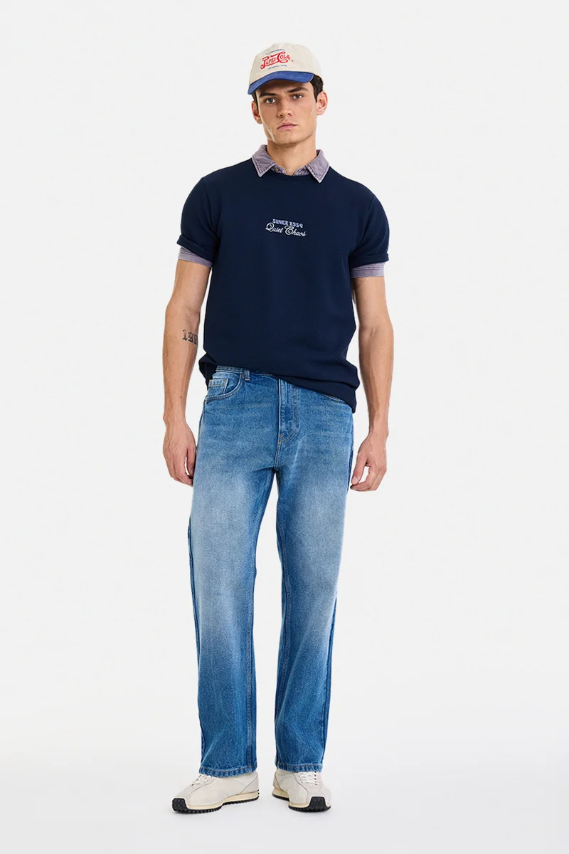 SNITCH Blue Solid Straight Fit Casual Jeans