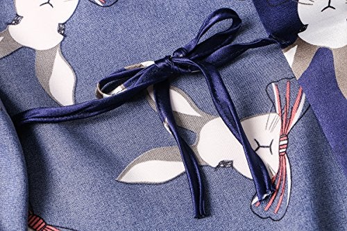 DandyChic Women's Long Floral Satin Robes Imitation Silk Sleepwear Bridal Dressing Gown for Bridesmaid Nightgown, rabbit-navy-XL - Image 3
