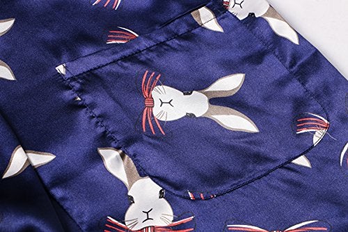 DandyChic Women's Long Floral Satin Robes Imitation Silk Sleepwear Bridal Dressing Gown for Bridesmaid Nightgown, rabbit-navy-XL - Image 5
