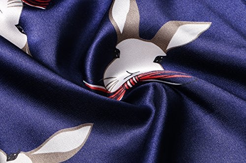 DandyChic Women's Long Floral Satin Robes Imitation Silk Sleepwear Bridal Dressing Gown for Bridesmaid Nightgown, rabbit-navy-XL - Image 4