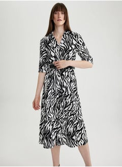 Animal Print Collared Shirt Midi Dress by Styli