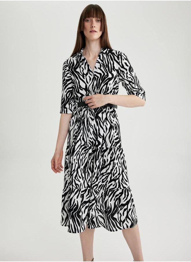 DeFacto - Animal Print Collared Shirt Midi Dress by Styli - Image 1