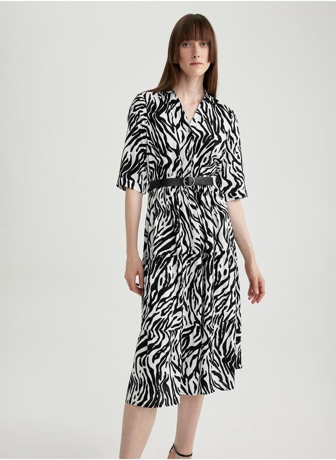 DeFacto - Animal Print Collared Shirt Midi Dress by Styli - Image 1