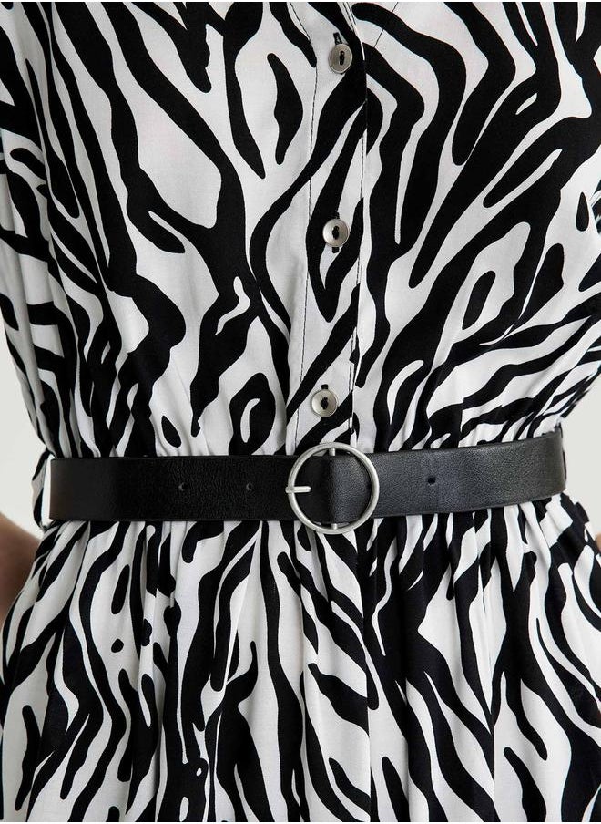 DeFacto - Animal Print Collared Shirt Midi Dress by Styli - Image 1