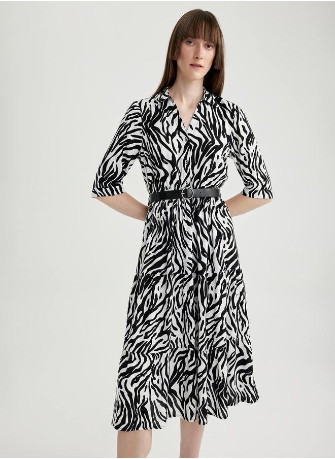 DeFacto - Animal Print Collared Shirt Midi Dress by Styli - Image 1