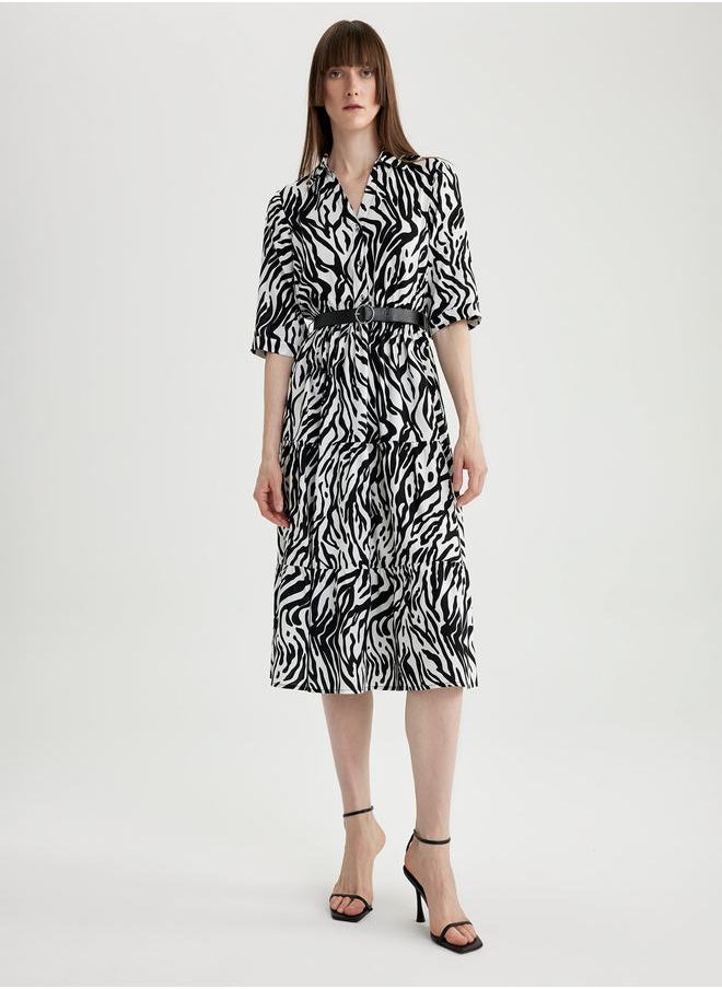 DeFacto - Animal Print Collared Shirt Midi Dress by Styli - Image 1