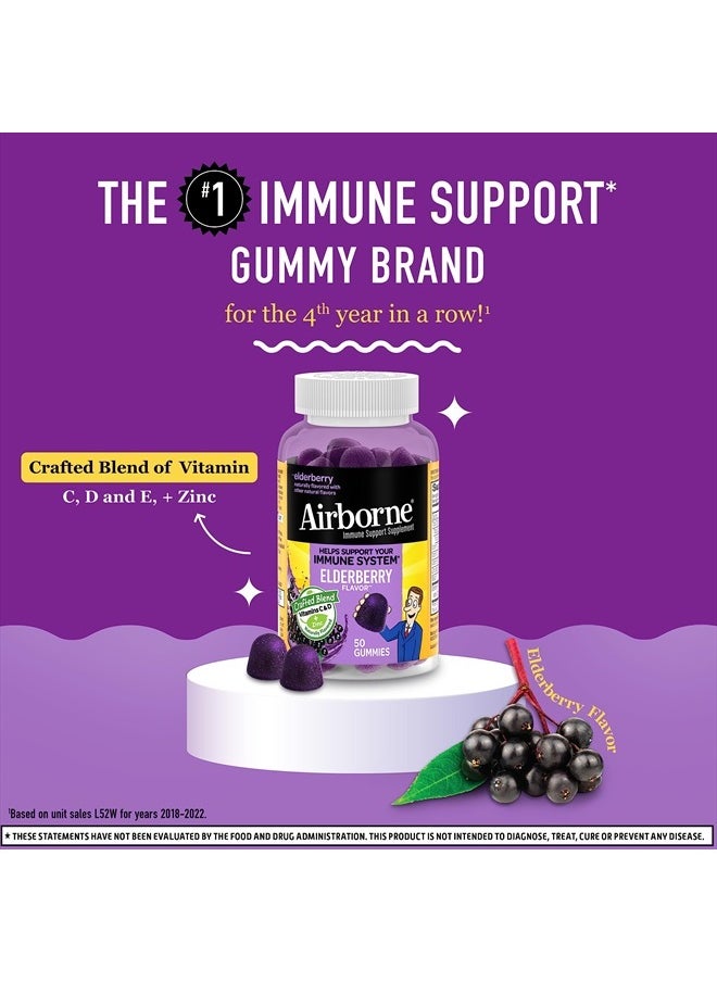 Airborne Elderberry + Zinc & Vitamin C Gummies For Adults, Immune Support Vitamin D & Zinc Gummies With Powerful Antioxidant Vitamins C D & E - 50 Gummies, Elderberry Flavor  - Image 2