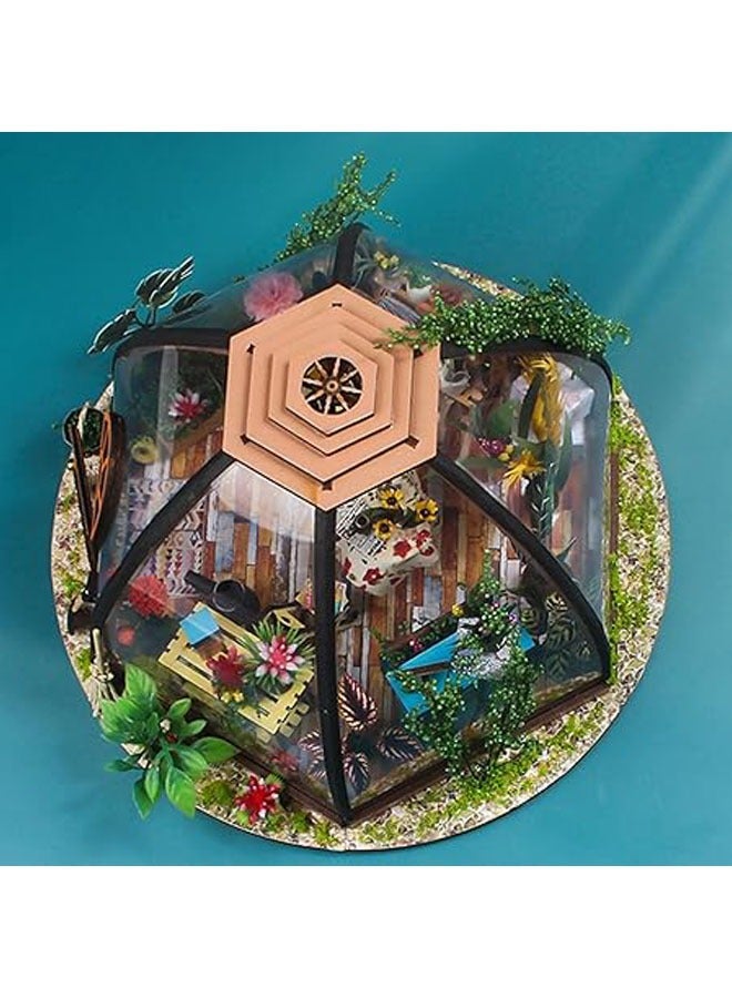 DIY Doll House Wooden Micro Furniture Kit Mini Greenhouse with LED Lights and Artificial Flower Pot Set Best Birthday Gift - Image 3