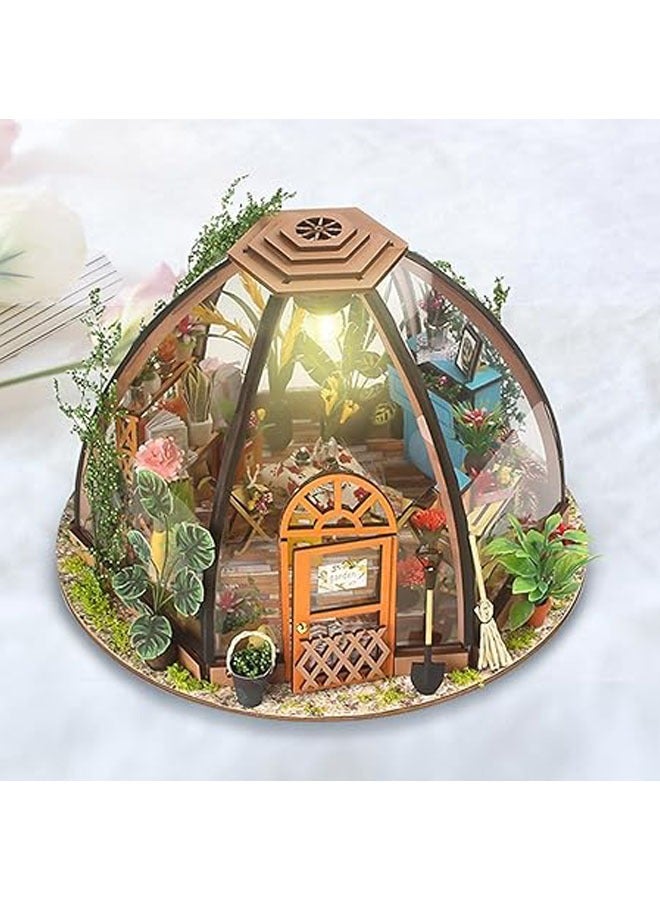 DIY Doll House Wooden Micro Furniture Kit Mini Greenhouse with LED Lights and Artificial Flower Pot Set Best Birthday Gift - Image 4