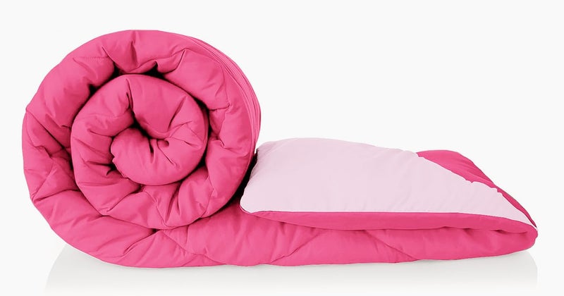 la' amour Premium Microfiber Solid Plain Double Bed Comforter | All-Season Reversible AC Blanket for Winter & Summer | Soft & Lightweight Quilt for Double Bed - 220 GSM, Pink - Image 1